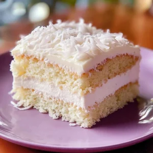Keto-friendly coconut cream cake with coconut flakes and creamy frosting