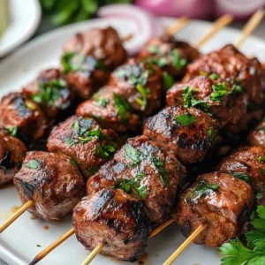 Grilled kofta kebabs with spices and herbs served on a plate