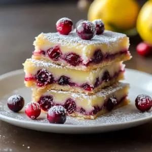 Delicious homemade Lemon Cranberry Bars with a tangy lemon glaze and cranberry topping