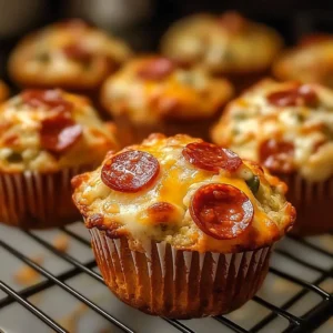 Loaded Veggie Pizza Muffins topped with fresh vegetables and cheese.