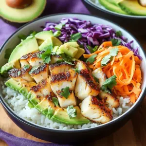 Low carb fish taco bowl topped with fresh ingredients and herbs
