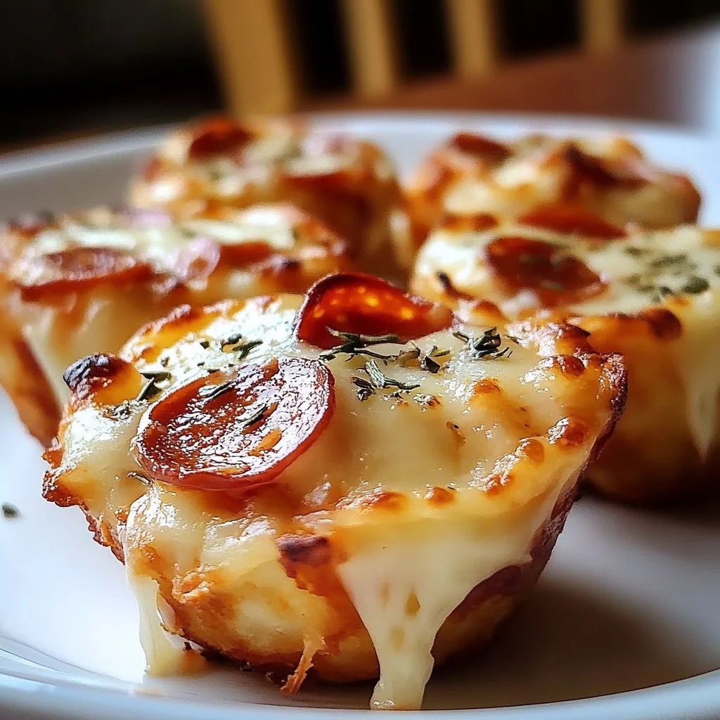 Mini deep dish crescent pizzas served on a plate