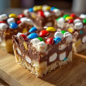 Delicious M&M chocolate marshmallow fudge dessert