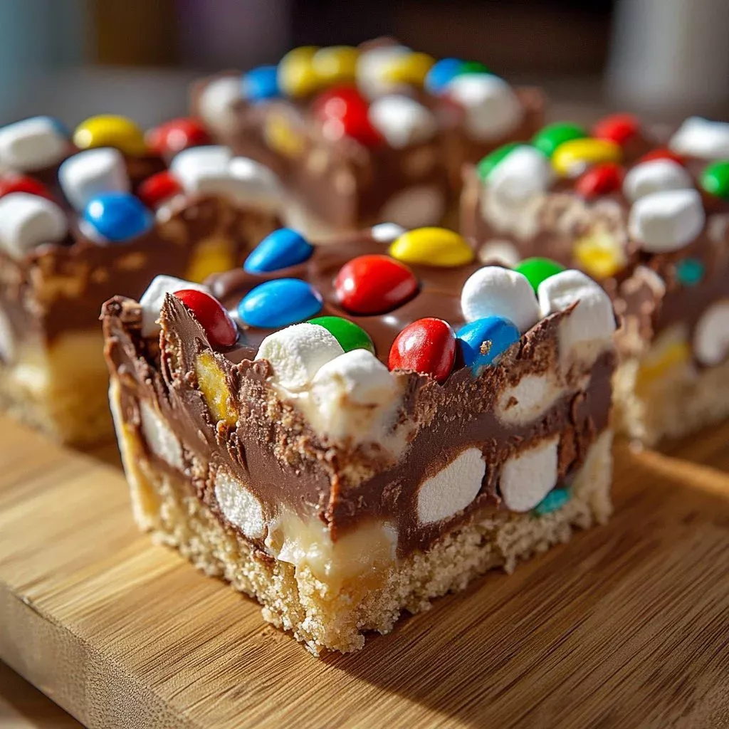 Delicious M&M chocolate marshmallow fudge dessert