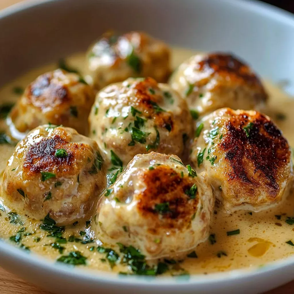 Oven-baked chicken ricotta meatballs served on a plate.