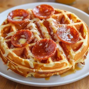 Pepperoni Pizza Waffles served for brunch with melted cheese and crispy edges.