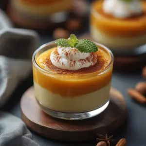 Creamy pumpkin custard dessert served in a bowl