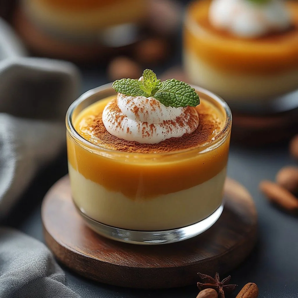 Creamy pumpkin custard dessert served in a bowl