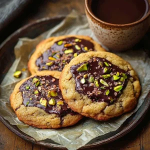 Delicious salted pistachio chocolate cookies with crunchy nuts