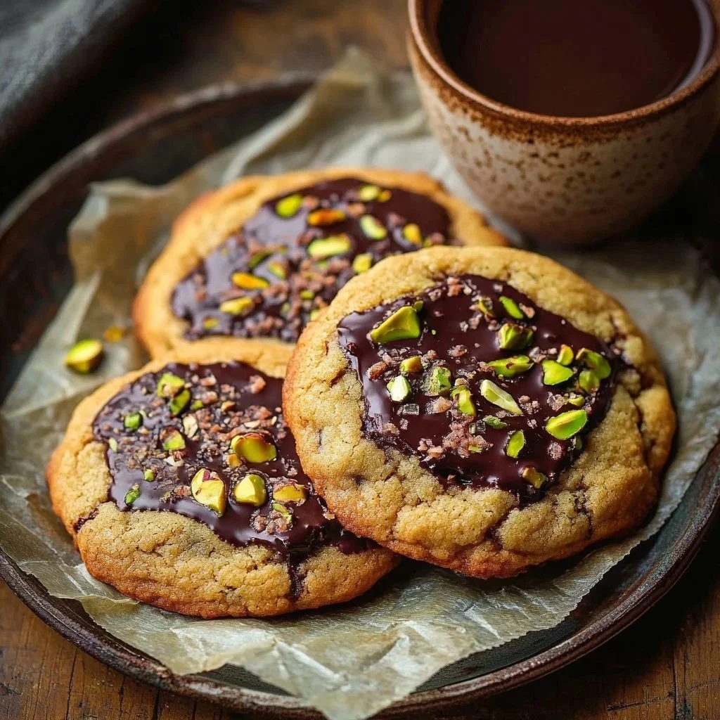 Delicious salted pistachio chocolate cookies with crunchy nuts