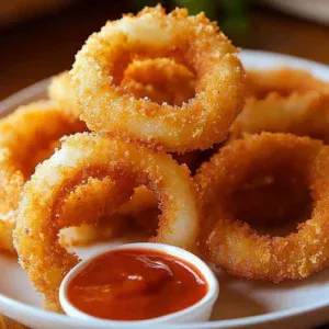 Delicious savory stuffed onion rings ready to be served as a snack or appetizer.
