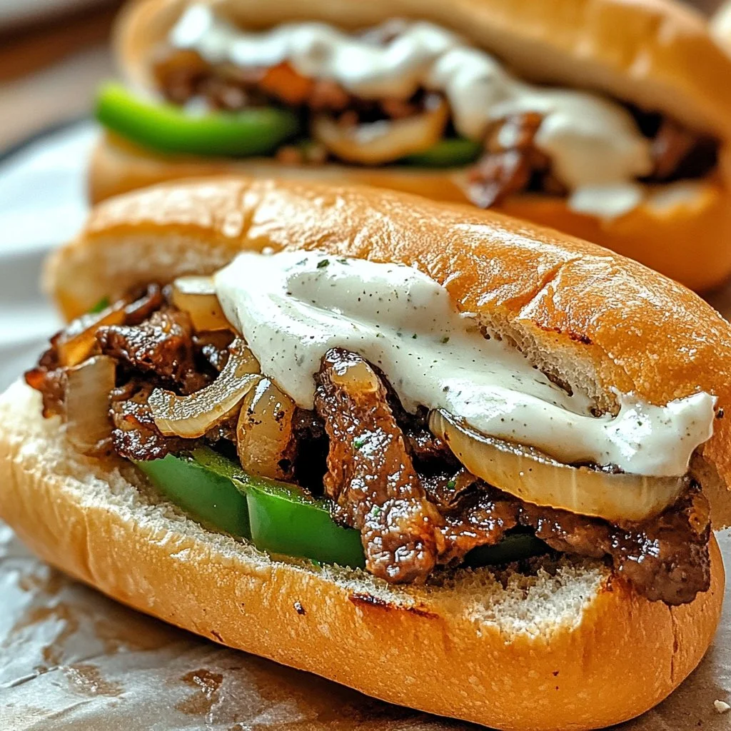 Savory vegan cheesesteaks served on a plate with colorful toppings