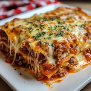 Delicious homemade lasagna with layers of cheese, pasta, and meat