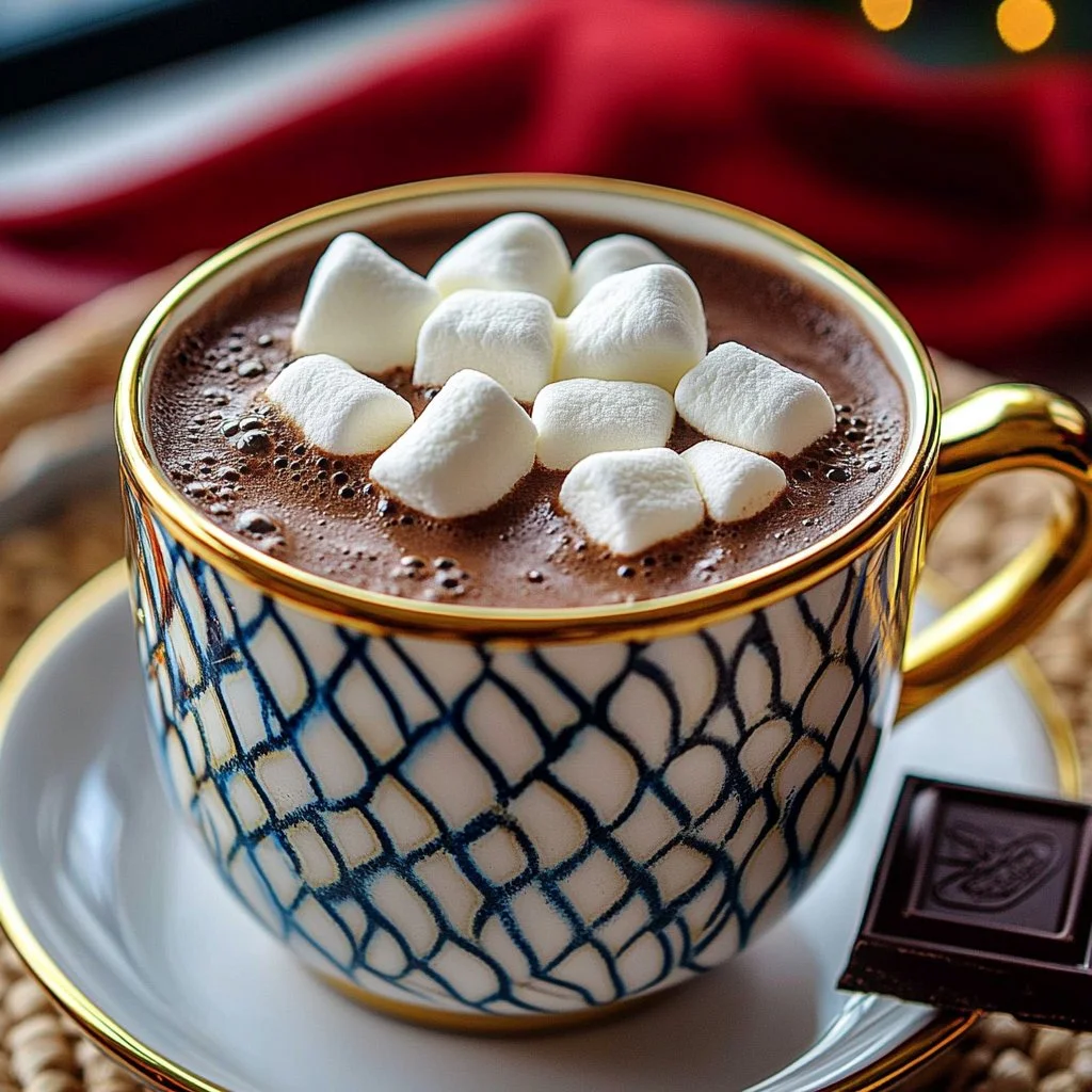 Delicious bowl of slow-cooker hot chocolate topped with whipped cream and chocolate shavings
