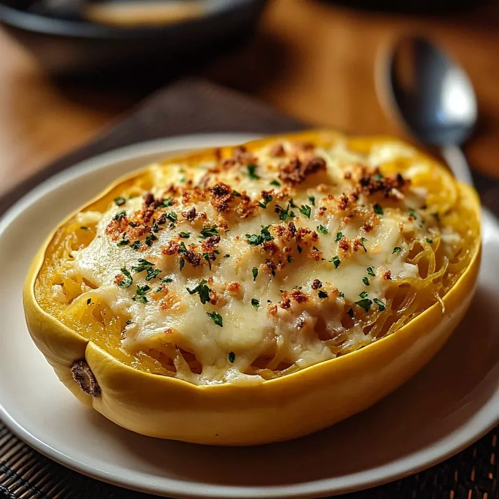 Delicious Spaghetti Squash Alfredo dish with creamy sauce and herbs
