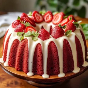 Delicious strawberry-infused Bundt cake topped with fresh strawberries