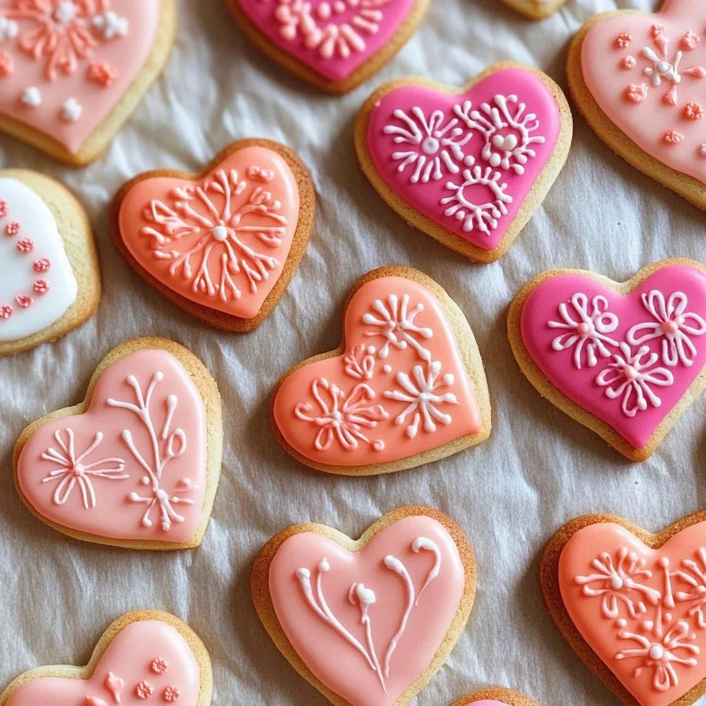 Heart-shaped cookies decorated for Valentine's Day