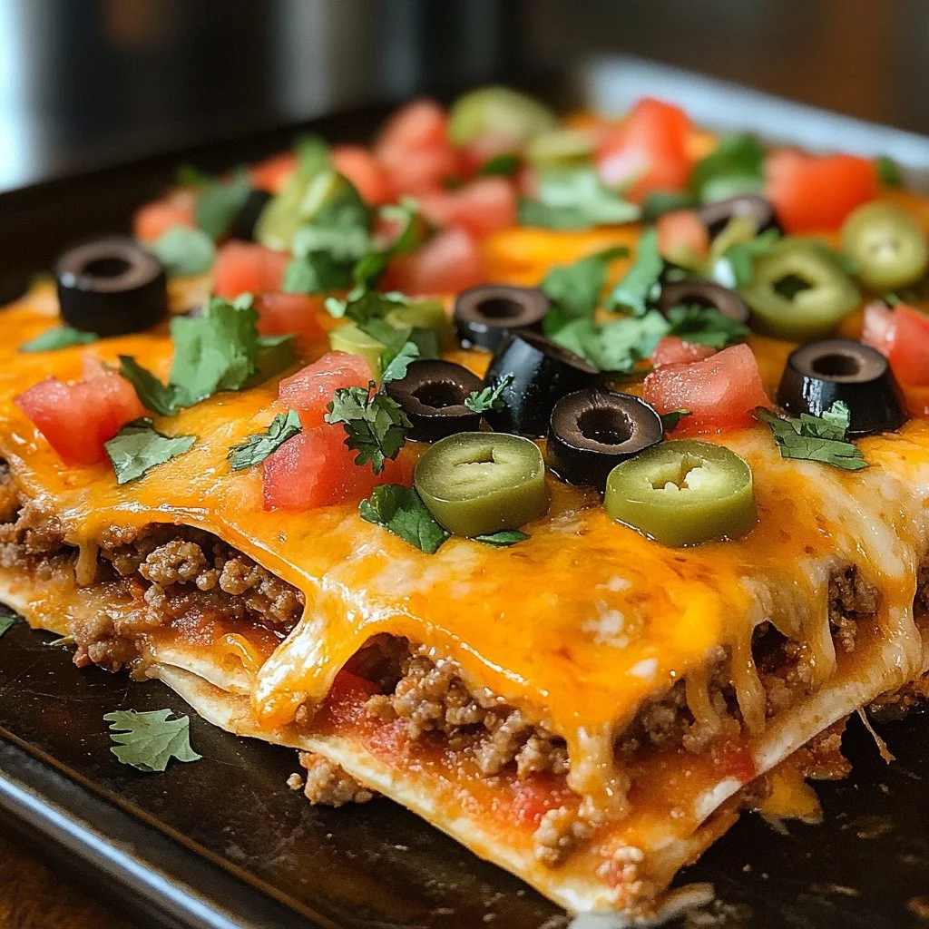 Easy recipe for Taco Bell style Mexican Pizza with toppings.