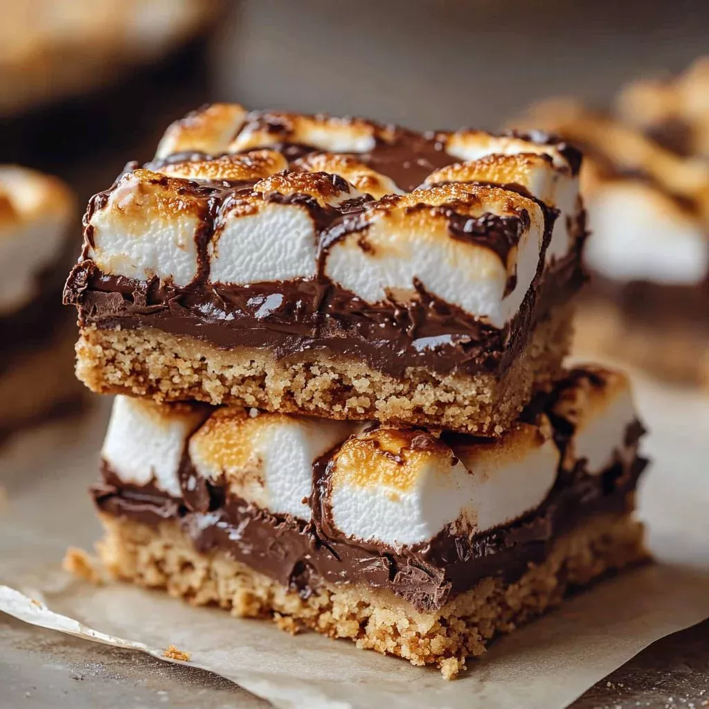 Delicious toasted marshmallow cookie bars topped with gooey marshmallow and chocolate