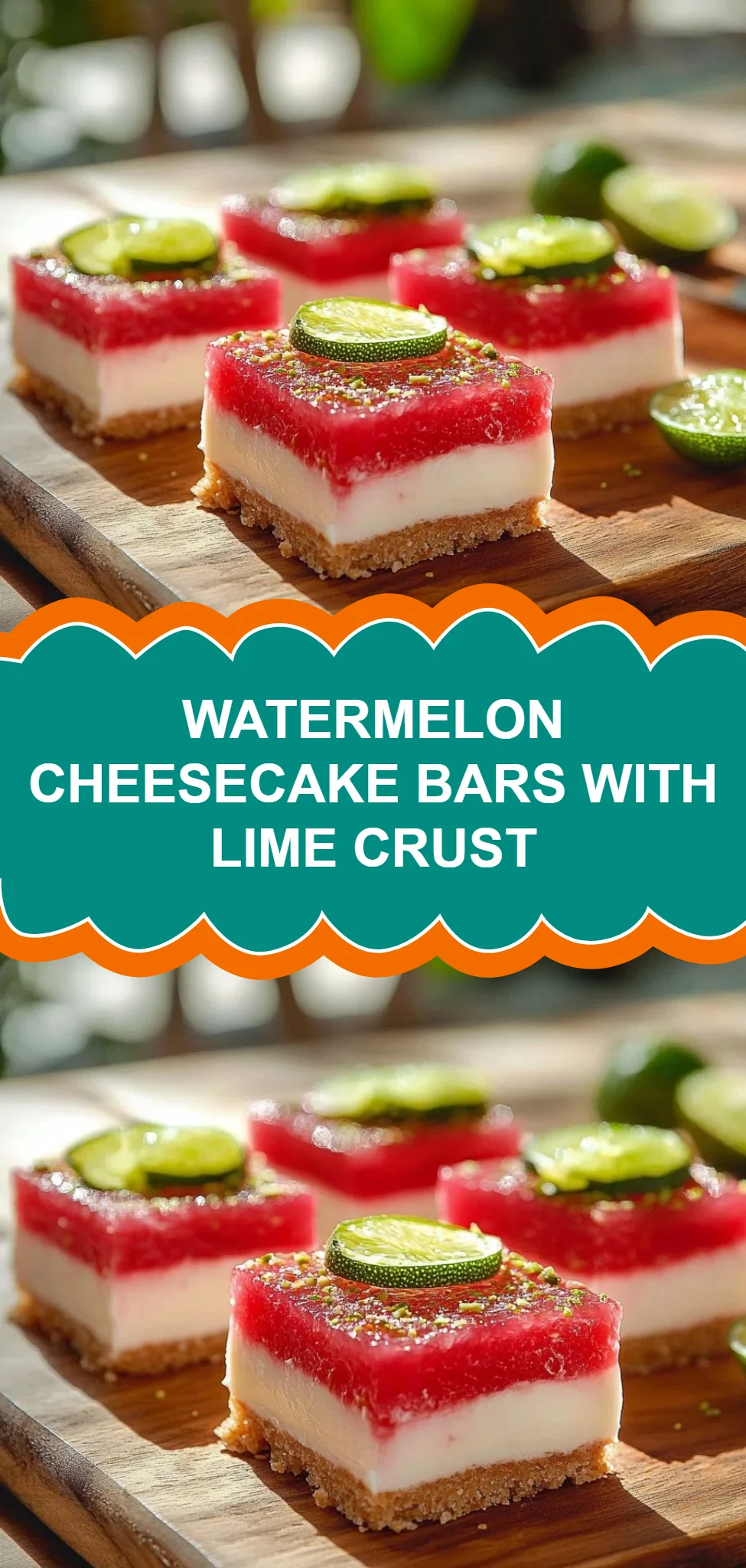 Watermelon Cheesecake Bars with Lime Crust