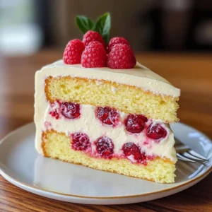 Zesty Raspberry Lemon Layer Cake with fresh raspberries and lemon frosting